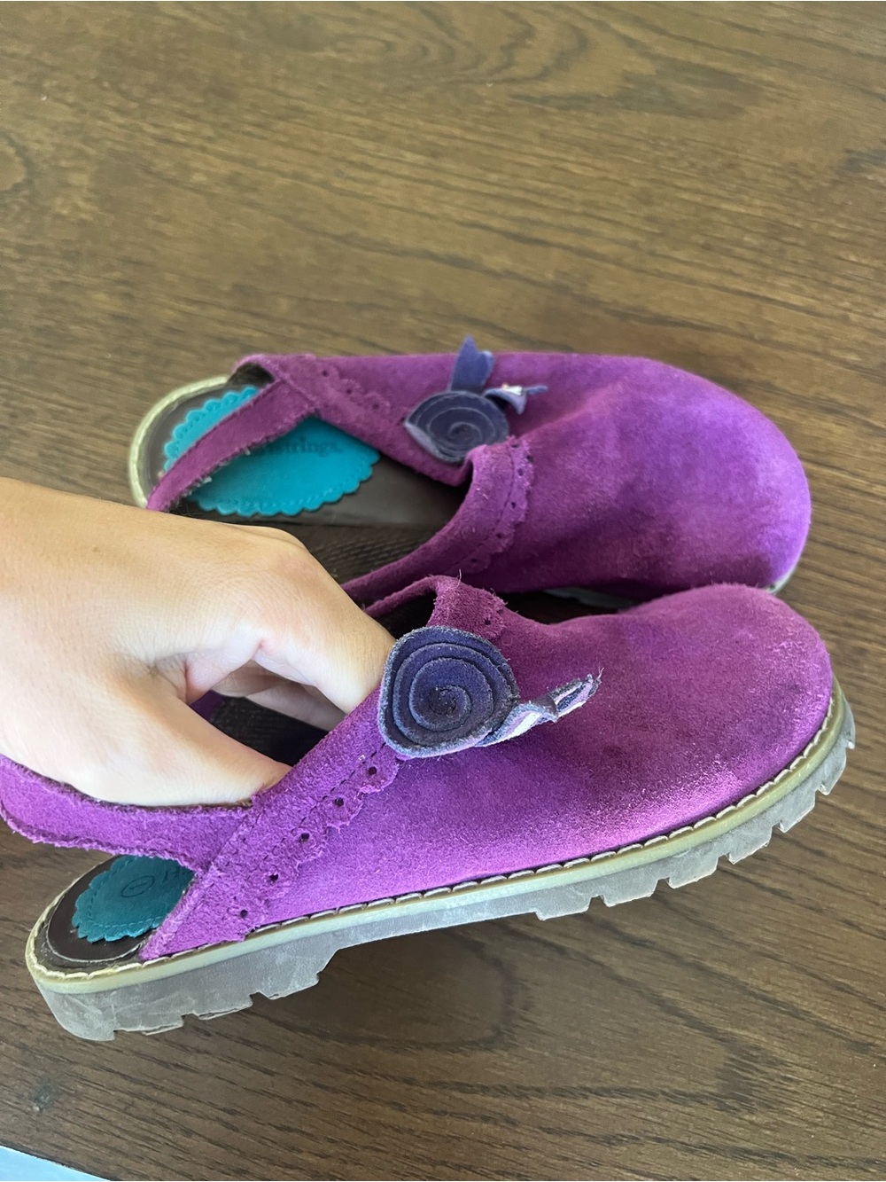 Girls Hartstrings Purple Suede Flower Strap Clogs size 1
